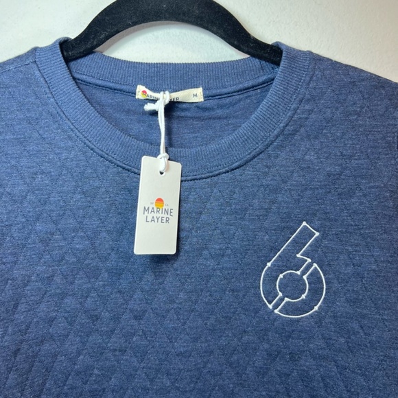 Marine Layer Womens Corbet Puff Sleeve Sweatshirt Blue Quilted Embroidery Medium - Picture 2 of 16